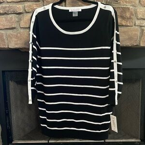 NWT Allison Daley black and white striped sweater with silver button detail. XL